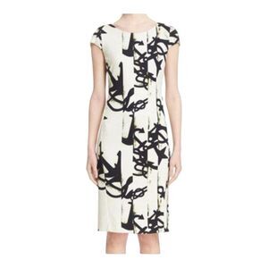 MaxMara Black White Nautical Knott Anchor Printed Sheath Dress Midi Sz 44